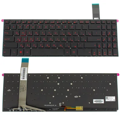 фото, Клавіатура для ноутбука ASUS (X570 series) rus, black, без кадру, підсвічування клавіш (RED)
