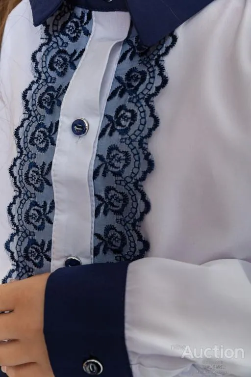 Блуза для девочек нарядная, цвет бело-синий, 172R201-1 Де купити