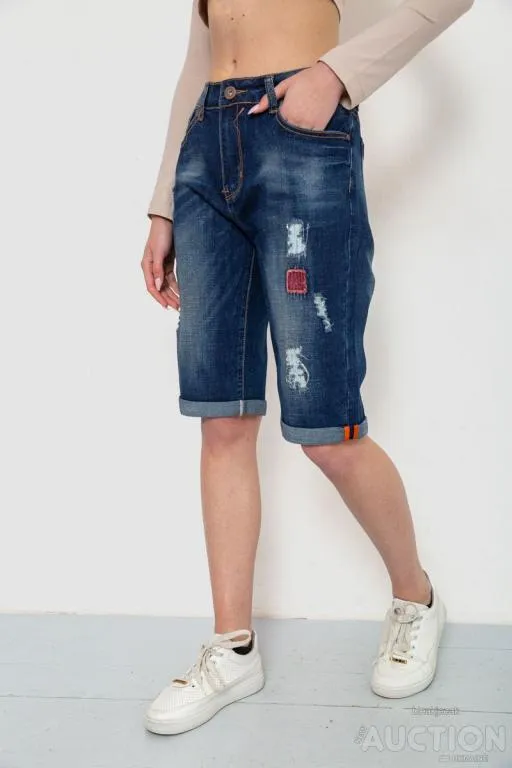 Шорты джинсовые женские с потертостями, цвет синий, 244R5552 З аукціону