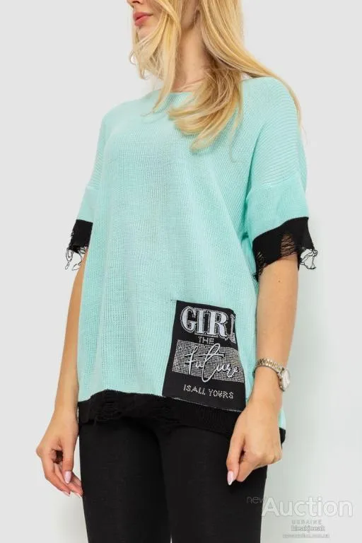 Джемпер женский вязаный, цвет мятно-черный, 117R1484-1 З аукціону