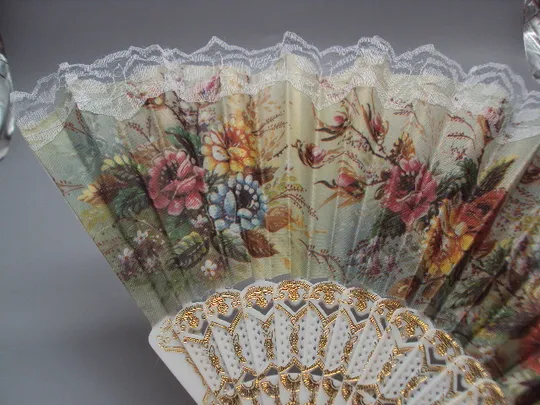 Веер узор цветы цветочки пластик, ткань, кружево длина 23 см (есть поломка) №15906 Характеристики