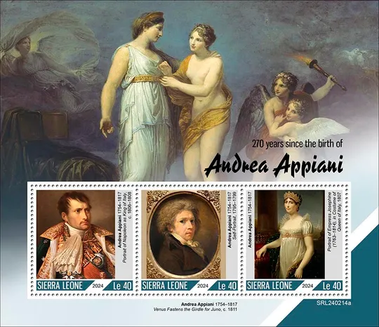 Сьерра Леоне-Живопись-Андреа Аппиани-2024.Итальянский живописец.Чистый полный красивый комплект-Блок+М/Лист.MNH.ист. Ціна