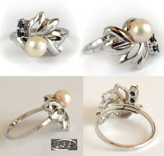 Каблучка кілечко з перлиною та сапфірами срібло 835 Germany Характеристики