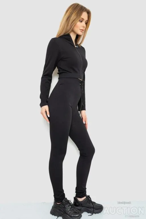 Костюм женский в рубчик, цвет черный, 244R14302 З аукціону