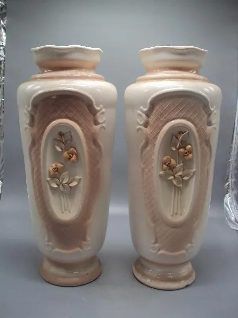 Ваза фаянс узор цветы розы вазы лот 2 шт высота 37,5 см, диаметр 11,5 см (сколы) №13707 Ціна