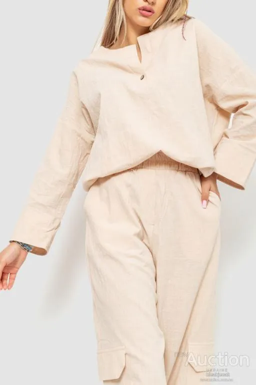Купити Костюм женский свободнго кроя жатка, цвет бежевый, 115R0530