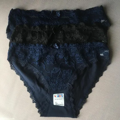 фото, Трусики сліпи (комплект 3 шт) з бавовни і мережива Miss blue moon синій/чорний розмір S