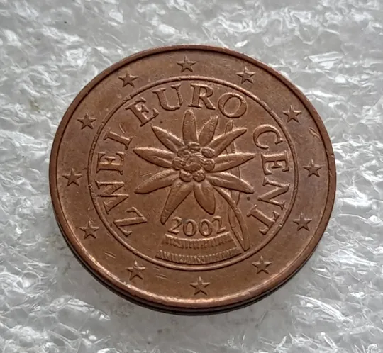 (2148) 2 євроценти 2002 Австрія викрошки на реверсі, брак (2 евроцента 2002 Австрия) Де купити