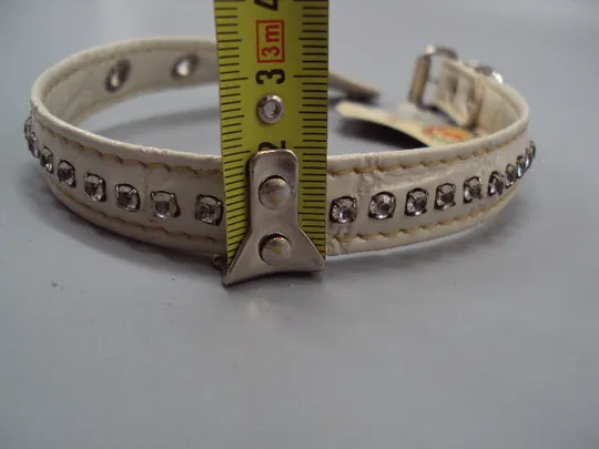 Ошейник белый винил-кожа для кота или собаки с камушками  1,9 см новый №15539 З аукціону