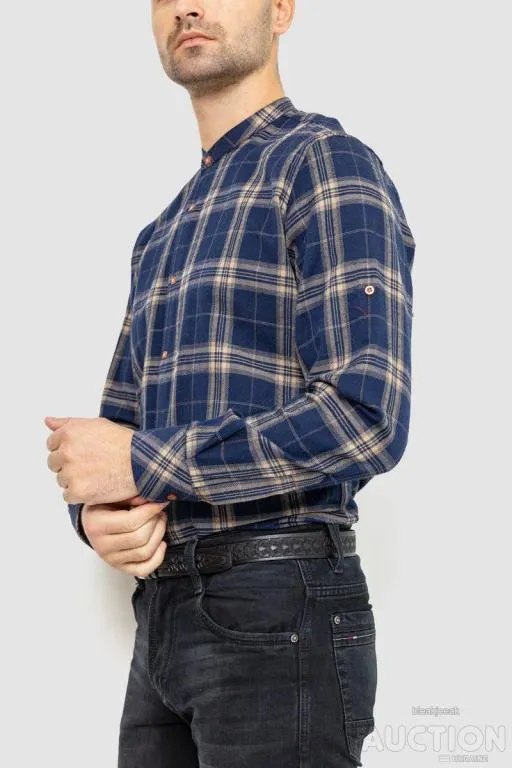 Рубашка мужская в клетку байковая, цвет сине-бежевый, 214R101-36-177 З аукціону