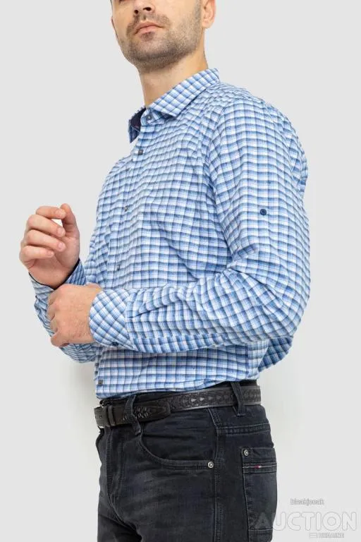 Рубашка мужская в клетку, цвет бело-голубой, 214R117-35-198 З аукціону