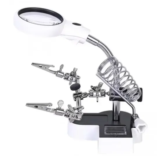 Третя рука для паяння , тримач плат із підставкою, лупа 65 мм (MG16126-AC1) Ціна