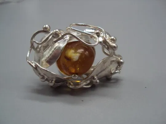 Женское кольцо листья листочки янтарь серебро 925 проба Украина вес 17,89 г 18 размер новое №14372 Ціна
