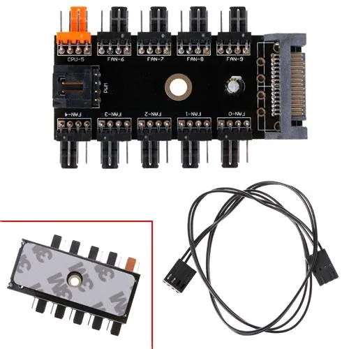 Хаб сплиттер для питания 10 вентиляторов 12В 4pin PWM от Sata, майнинг Ціна