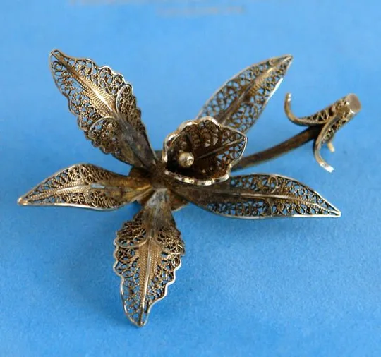 Брошка Орхідея срібло філігрань 835 проба Germany З аукціону