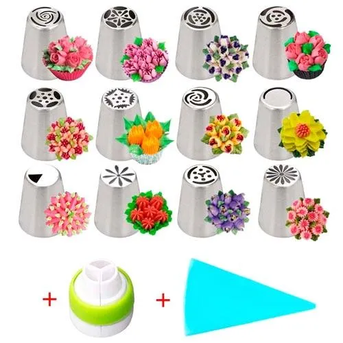 Набор кондитерских насадок 12шт для кремовых цветов, мешок, переходник Ціна