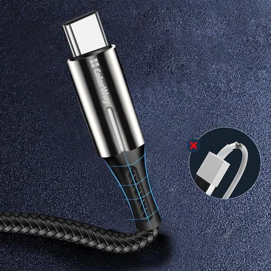 Кабель ColorWay USB - USB Type-C (M/M), Zinc Alloy + Led, 2.4 А, 1 м, Black (CW-CBUC035-BK) Продаж