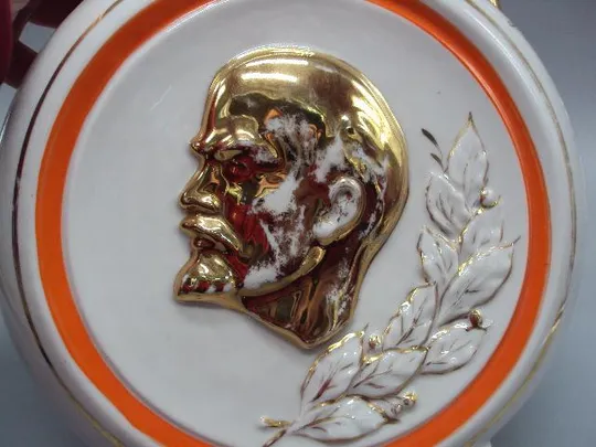 Ваза агитационная фарфор Ленин крейсер Аврора спутник позолота ссср высота 23,5 см №13350 Недорого