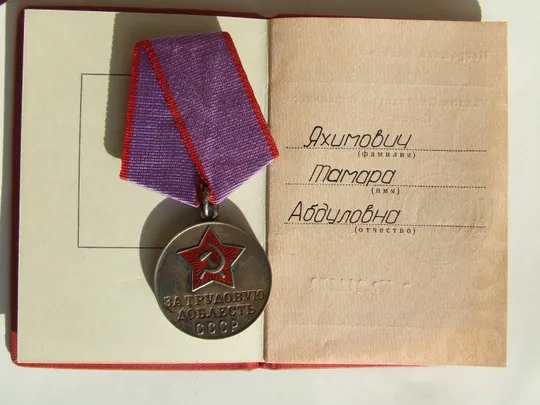 Медаль Трудовая доблесть + доки нагр. 1976 года на Яхимович Тамара . Люкс. В родной патине. Ціна