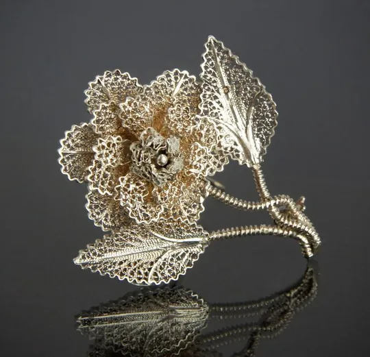 Філігранна срібна брошка Роза Троянда срібло 925 проба Portugal Ціна