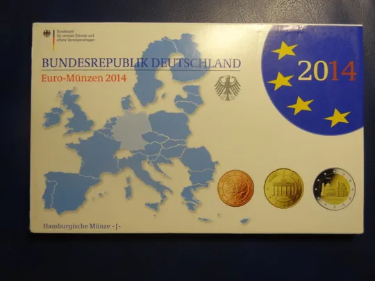 Комплект євромонет Німеччини 2014 J (повний комплект+ ювілейна) UNC З аукціону
