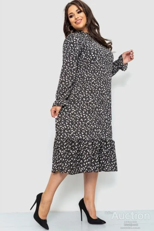 Платье шифоновое с принтом, цвет черный, 204R201-1 З аукціону