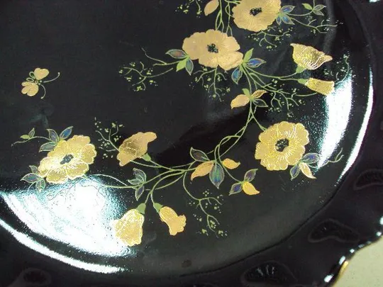 Поднос черный фарфор полонное узор цветы позолота диаметр 32,3 см №11675 Інтернет-аукціон
