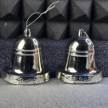 фото, Елочная игрушка «серебряные колокольчики с гравировкой» 2 шт (ссср)