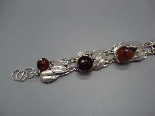 Женский браслет листья листочки ягоды янтарь серебро 925 проба Украина вес 38,62 г 27,5 см №14368 З аукціону