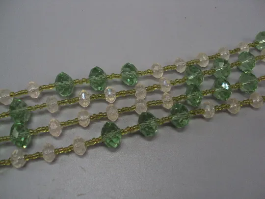 Бижутерия бусы в один ряд чешское стекло бело-зеленые бусины, бисер длина 174,8 см №15861 Недорого
