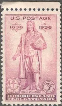 USA (США) 1936 г. РОДЖЕР ВИЛЬЯМС. ОЧЕНЬ СТАРАЯ МАРКА.  МАРКА С КЛЕЕМ. РЕДКАЯ.  СОСТОЯНИЕ ИДЕАЛЬНОЕ. Ціна