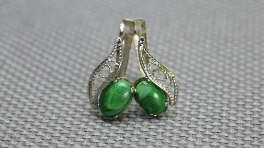 Сережки стара радянська біжутерія скань мельхіор зі штучним малахітом Вживане З аукціону