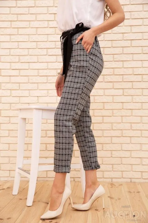 Женские укороченные брюки, в клетку, цвет Серый, 172R9313-2 З аукціону