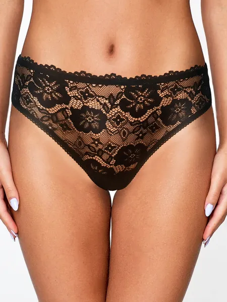 Мереживні трусики бразиліани Афіна 045 із середньою лінією талії чорні XL Ціна