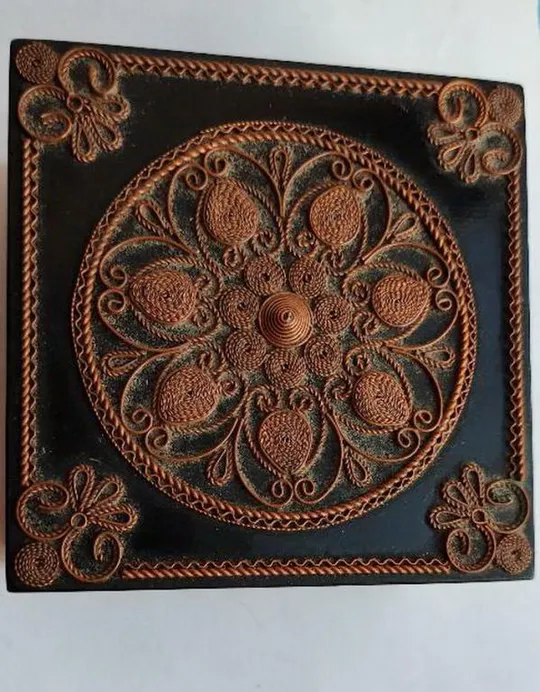 Винтажная деревянная шкатулка для драгоценностей, узоры из медной проволоки,  bm459 Ціна