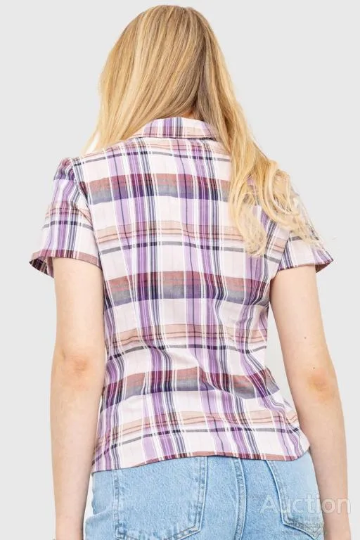 Рубашка женская в клетку, цвет сиренево-бежевый, 230R061-11 Продаж