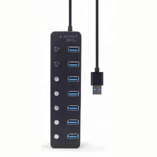 Концентратор USB 3.0 Gembird 7хUSB3.0, с выключателями, пластик/металл, Black (UHB-U3P7P-01) З аукціону