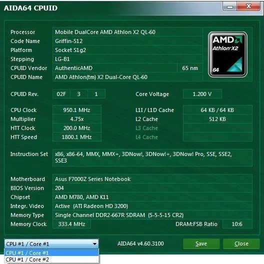 Процесор з ноутбука ASUS F7Z AMD Athlon 64 X2 QL-60 1.9GHz AMQL60DAM22GG Де купити