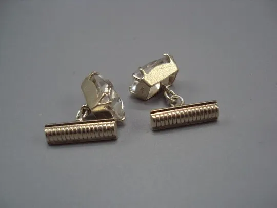 Запонки прямоугольные белые вставки серебро 875 проба ссср 2ЛЮ вес 6,93 г 2,1х1,3х0,9х0,7 см №м14164 Продаж