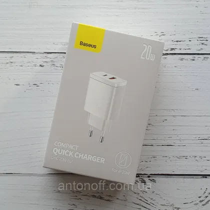 фото, Блочок Baseus Compact Quick Charger 20W швидка зарядка Type-C+USB / CCCP20UE CCXJ-B02 Білий