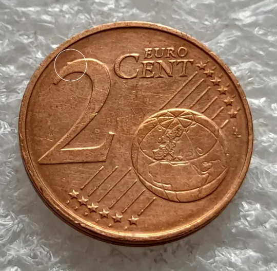 (2414) 2 євроценти 2005 Австрія викрошка на реверсі (2 евроцента 2005 Австрия брак) Ціна