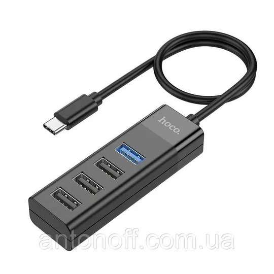 USB хаб адаптер Hoco HB25 4in1 (Type-C to USB3.0 + 3xUSB2.0) Чорний Де купити