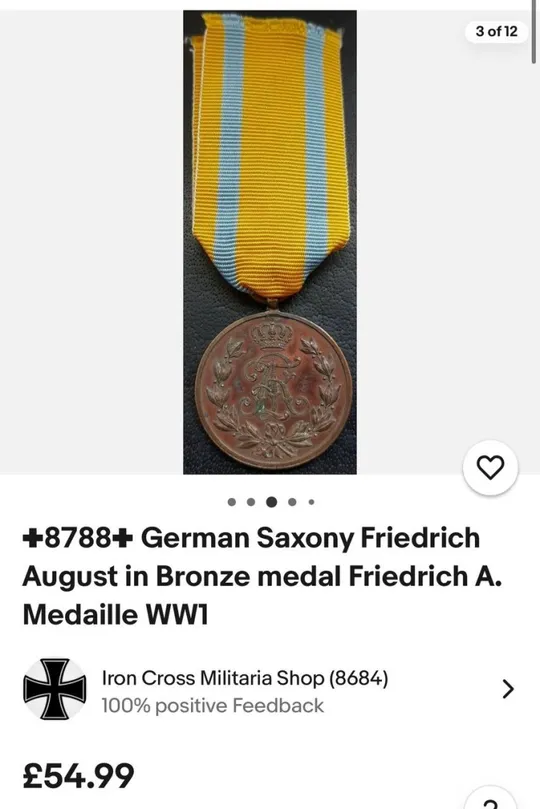 Королевство Саксония.Медаль Фридриха-Августа.Состояние БОМБА. З аукціону