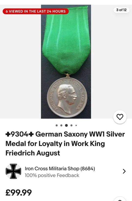 Королевство Саксония.Медаль за верность труду короля Фридриха Августа.Под обрезом инциалы М.В.Сохран Супер. Де купити