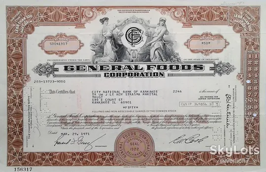 Акція Сертифікат на 50 Акцій General Foods Corporation 1971 США Mt 15 Ціна