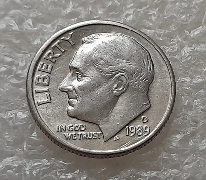 фото, (8219 ря) 1 дайм 1989 D США (10 центів 1989)