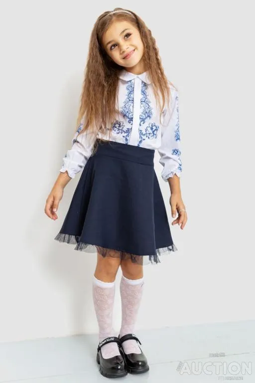 Блуза для девочек нарядная, цвет бело-синий, 172R026-1 Продаж