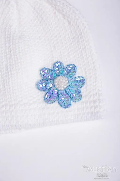 Купити Детская шапка, молочно-голубого цвета с пайетками, 167R7802