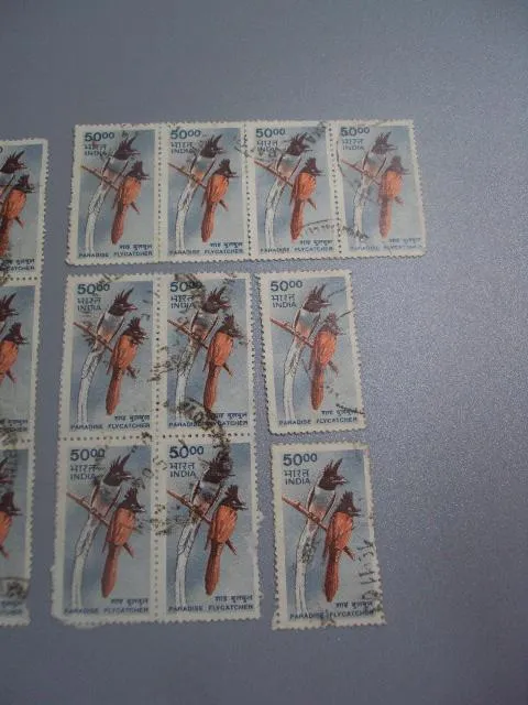 марки цвепки Индия 2000 птицы птички, райская мухоловка лот 22 шт гаш №1743 Продаж