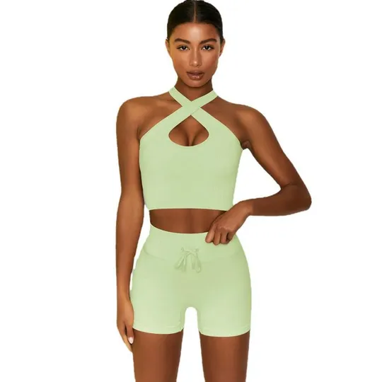 Комплект для фитнеса топ и велосипедки Рубчик 9634 M салатовый Де купити